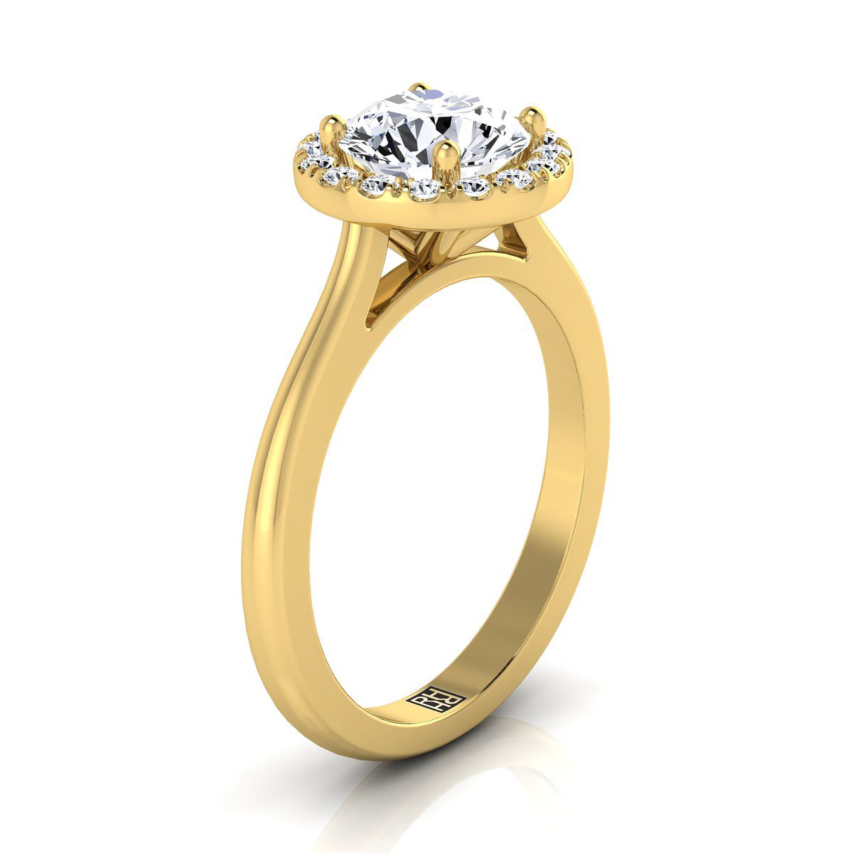 14K สีเหลืองทอง Round Brilliant Diamond Classic Halo French Pave แหวนหมั้น -1/4ctw