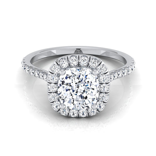 Platinum Cushion Diamond Shared Prong Halo Engagement Ring -3/8ctw