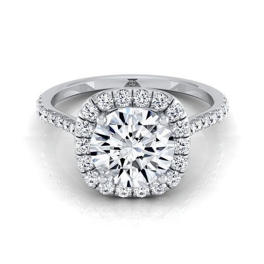 Platinum Round Brilliant Diamond Shared Prong Halo Engagement Ring -3/8ctw