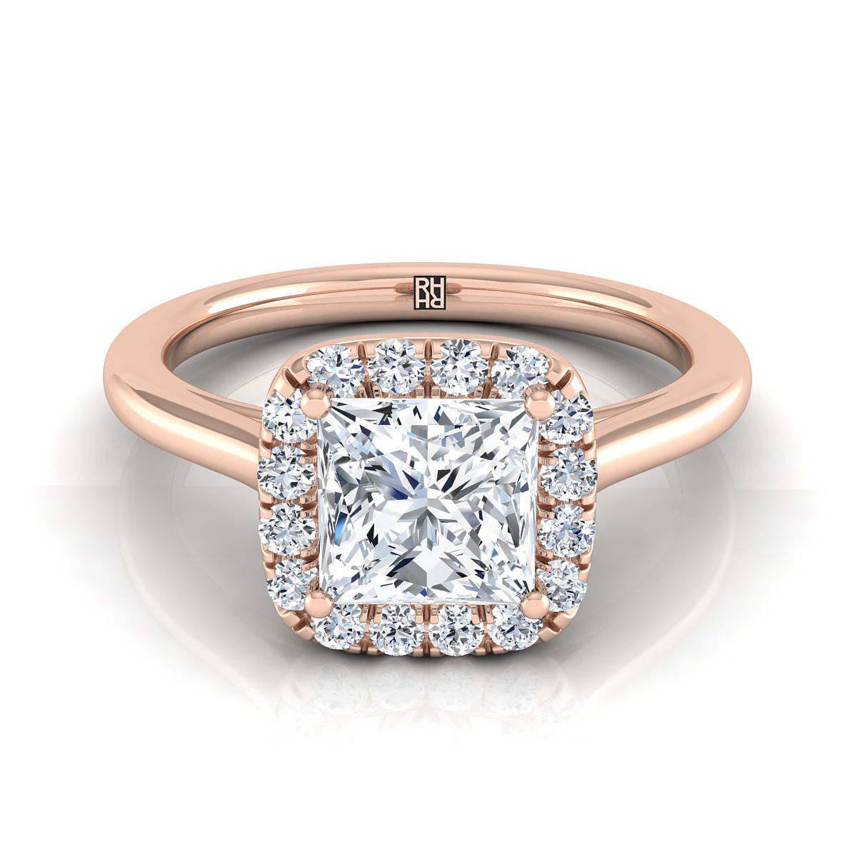 แหวนหมั้นเพชร 14K Rose Gold Princess Cut Diamond Classic Prong Set -1/5ctw