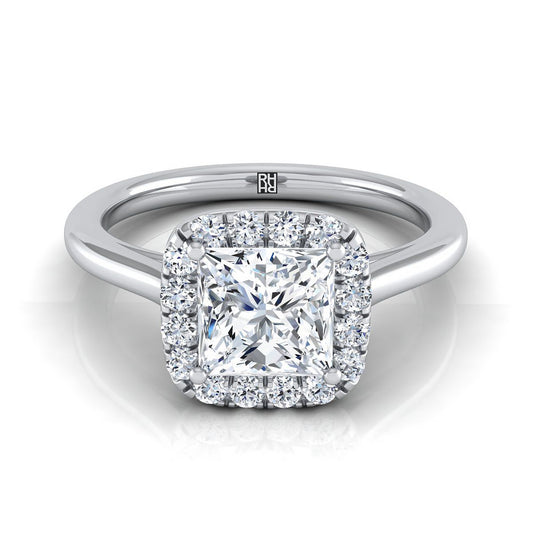 14K White Gold Princess Cut Diamond Classic Prong Set Diamond Halo Engagement Ring -1/5ctw