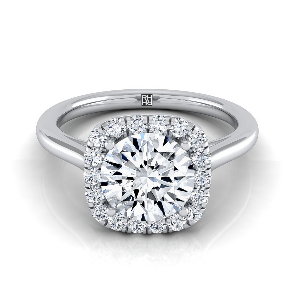 Platinum Round Brilliant Diamond Classic Prong Set Diamond Halo Engagement Ring -1/5ctw