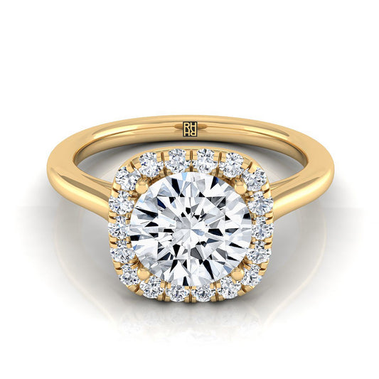 18K Yellow Gold Round Brilliant Diamond Classic Prong Set Diamond Halo Engagement Ring -1/5ctw. (แหวนหมั้นเพชร)