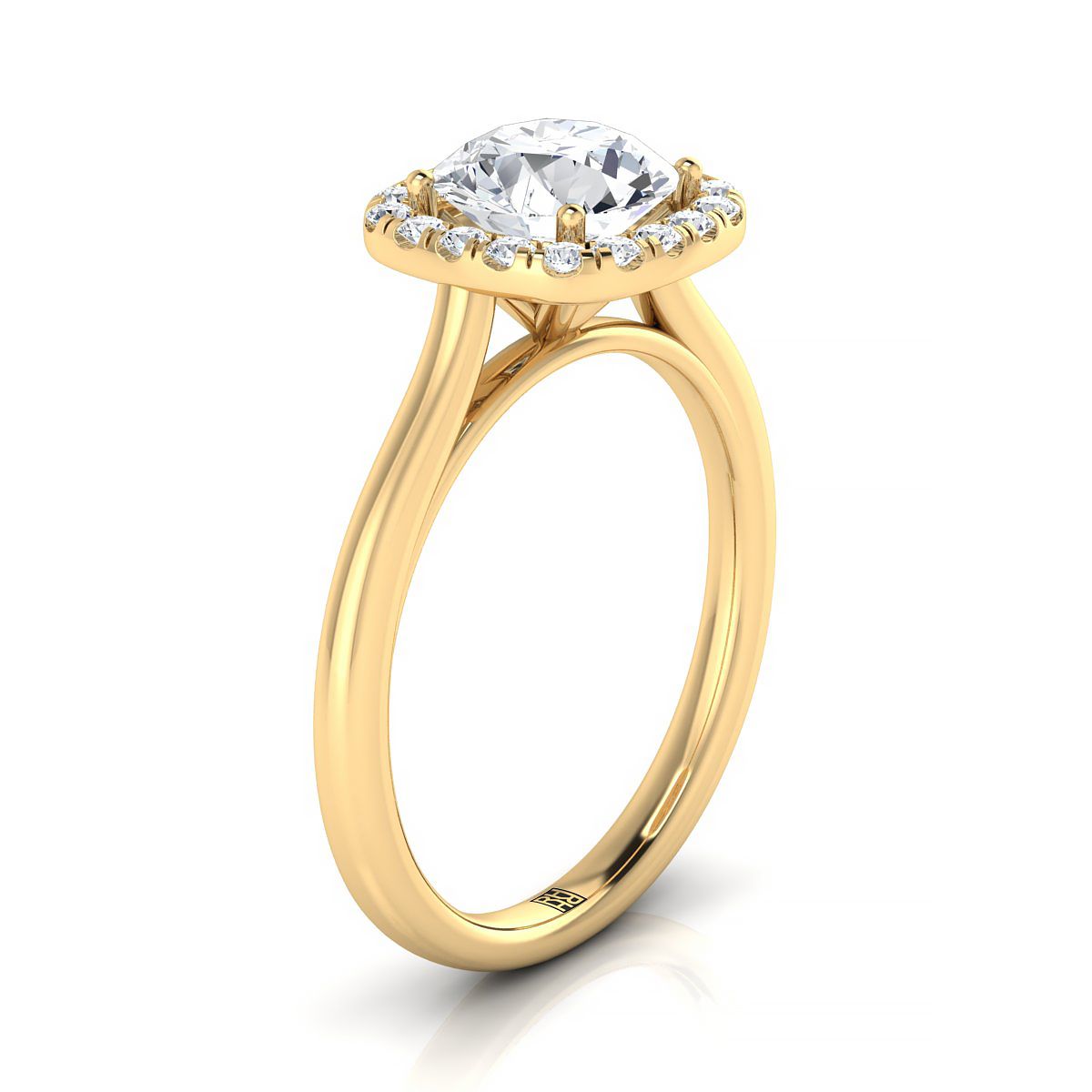 18K Yellow Gold Round Brilliant Diamond Classic Prong Set Diamond Halo Engagement Ring -1/5ctw. (แหวนหมั้นเพชร)