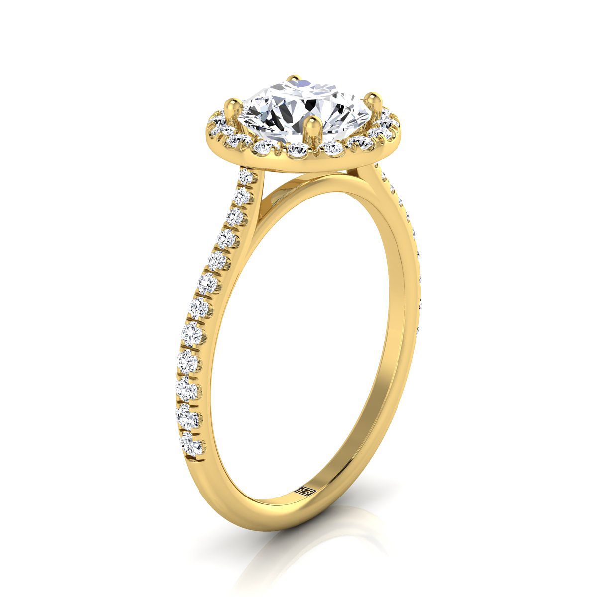 แหวนหมั้นเพชรสีเหลืองทอง 14K เพชร Halo Diamond Pave -3/8ctw