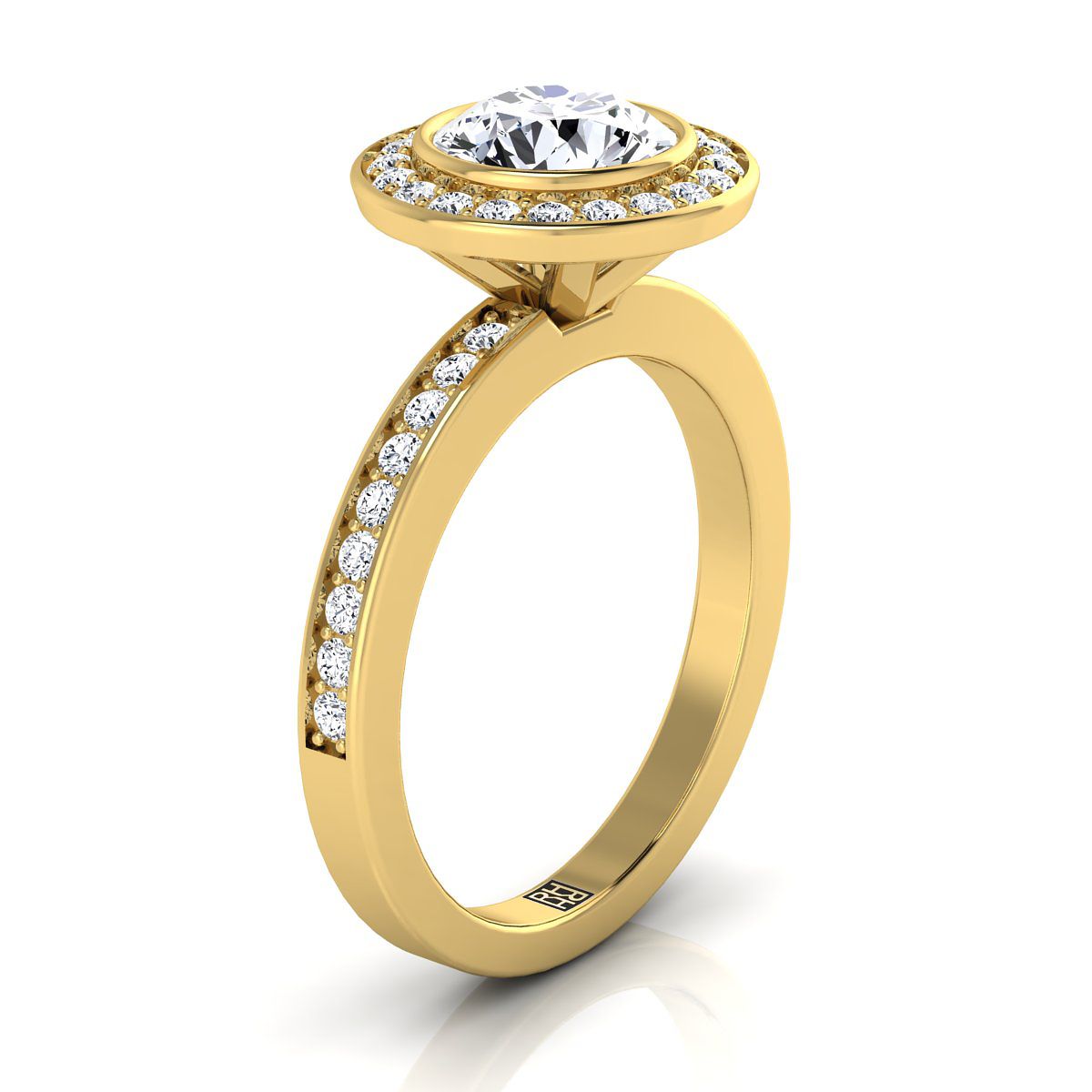 14K Yellow Gold Round Brilliant Diamond Matching Halo and Channel Band Engagement Ring -3/8ctw