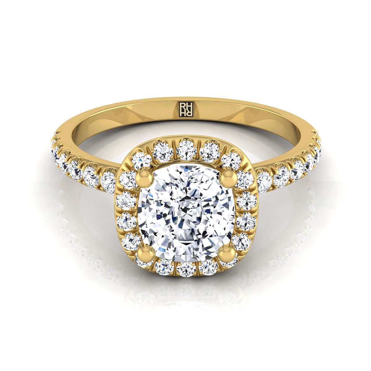 แหวนหมั้นเพชร 18K Yellow Gold Cushion Classic Halo Linear -1/3ctw