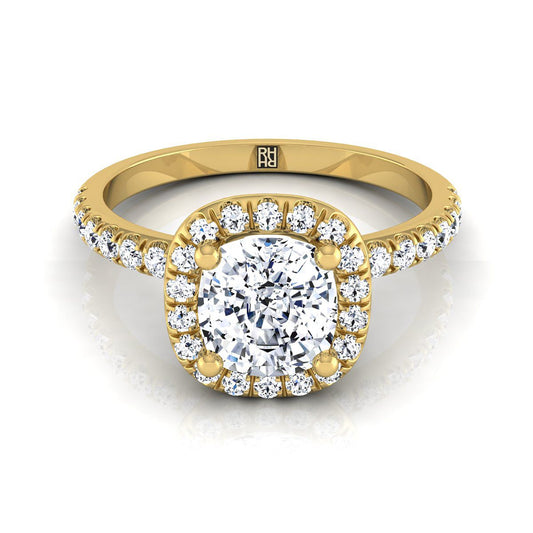 แหวนหมั้นเพชร 18K Yellow Gold Cushion Classic Halo Linear -1/3ctw