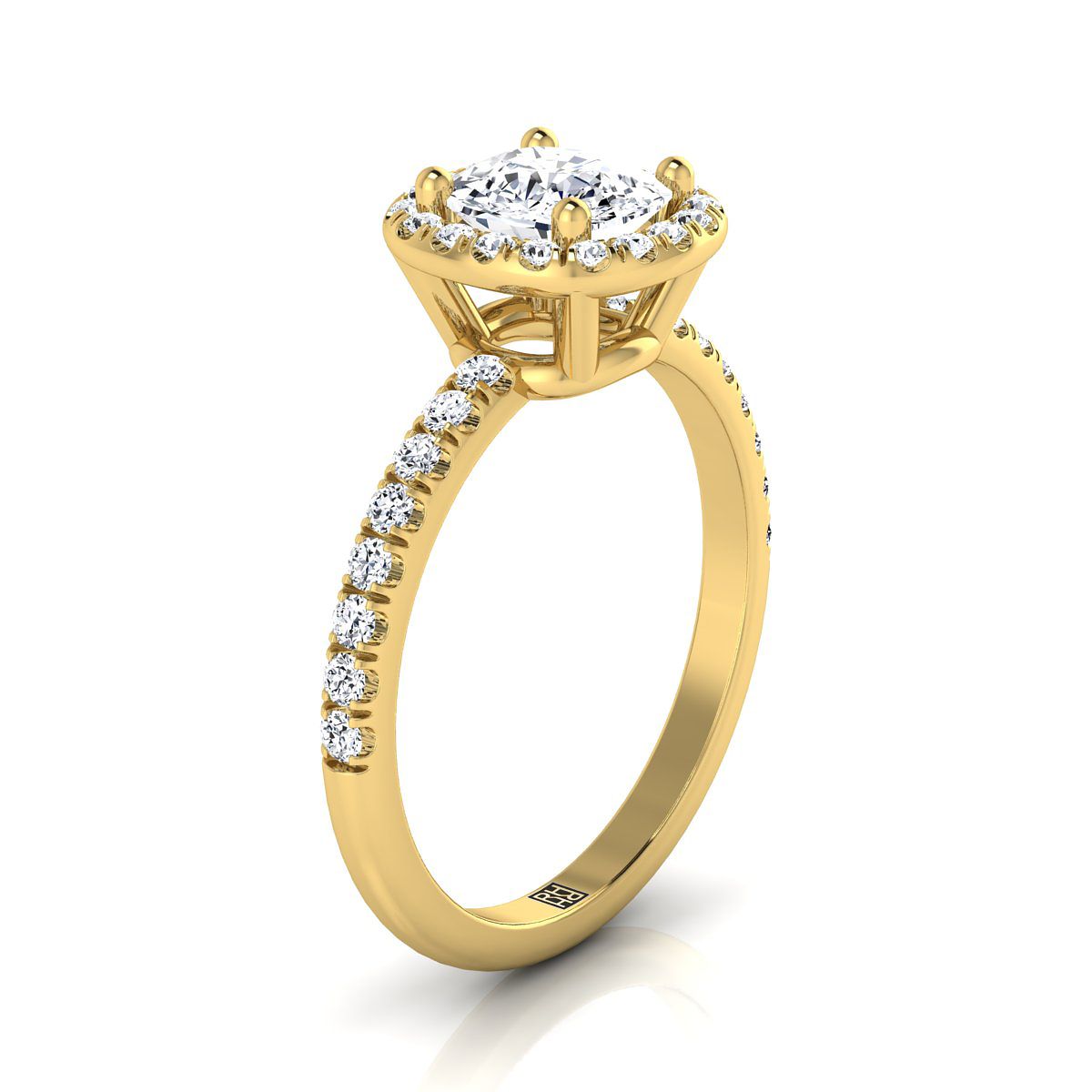 แหวนหมั้นเพชร 14K Yellow Gold Cushion Classic Halo Linear -1/3ctw