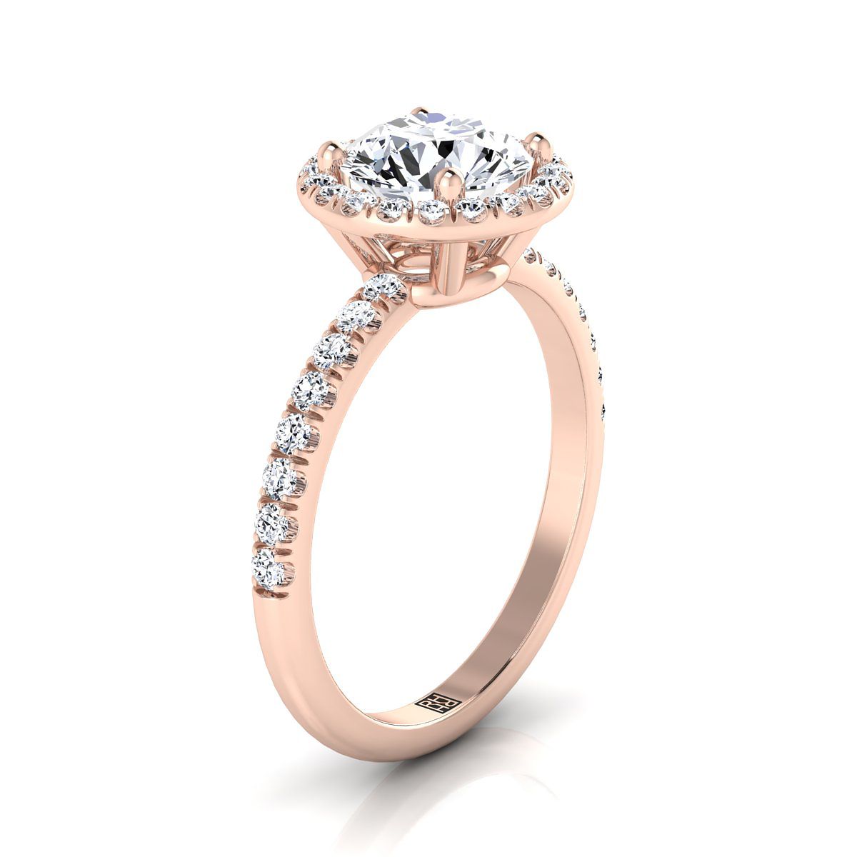 แหวนหมั้นเพชร 14K Rose Gold Round Brilliant Classic Halo -1/3ctw