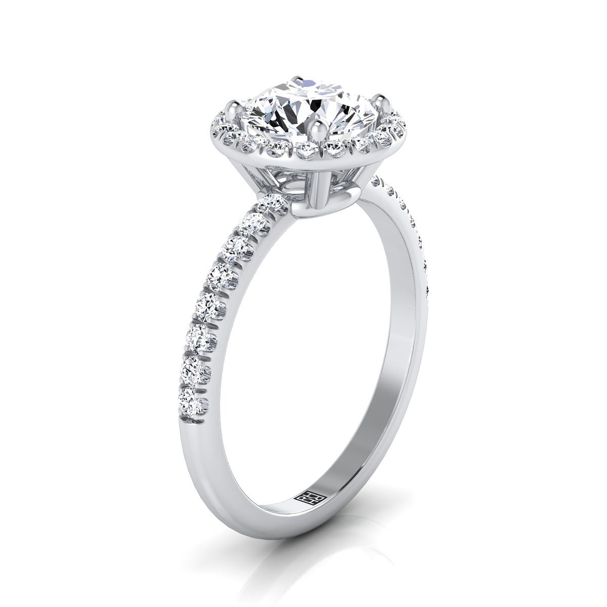 14K White Gold Round Brilliant Classic Halo Linear Diamond Engagement Ring -1/3ctw