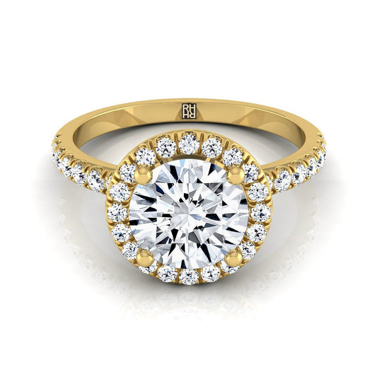 18K Yellow Gold Round Brilliant Classic Halo Linear Diamond Engagement Ring -1/3ctw. (เพชรแท้)