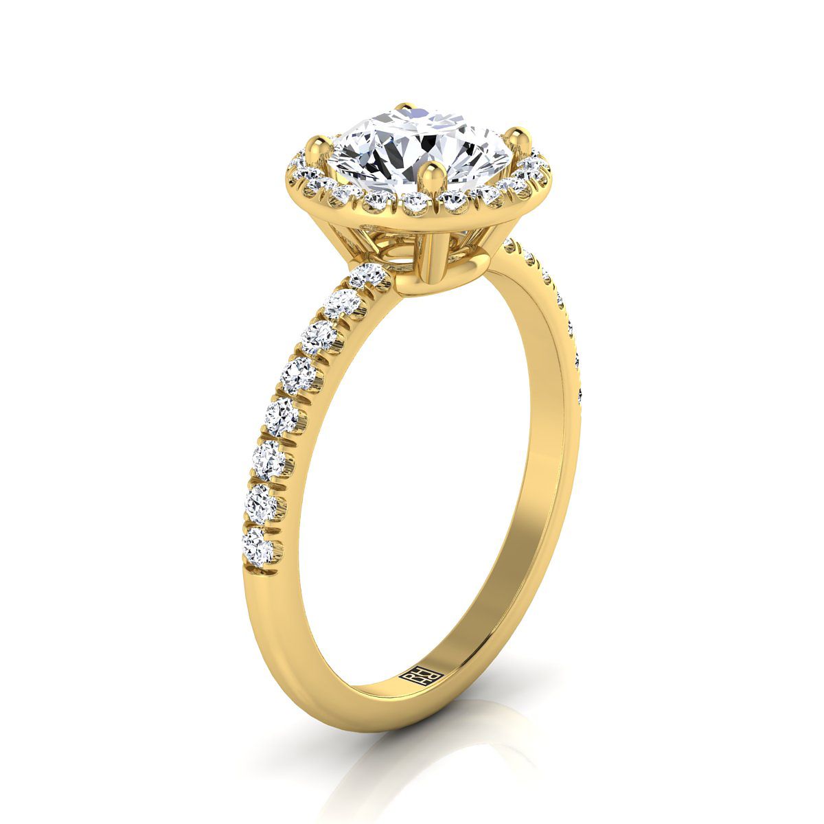 14K Yellow Gold Round Brilliant Classic Halo Linear Diamond Engagement Ring -1/3ctw. (เพชรแท้)