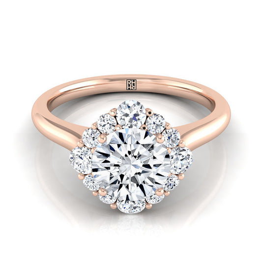 14K Rose Gold Round Brilliant Square Diamond Halo พร้อมแหวนหมั้น Secret Stone -1/2ctw