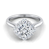 14K White Gold Round Brilliant Square Diamond Halo with Secret Stone Engagement Ring -1/2ctw