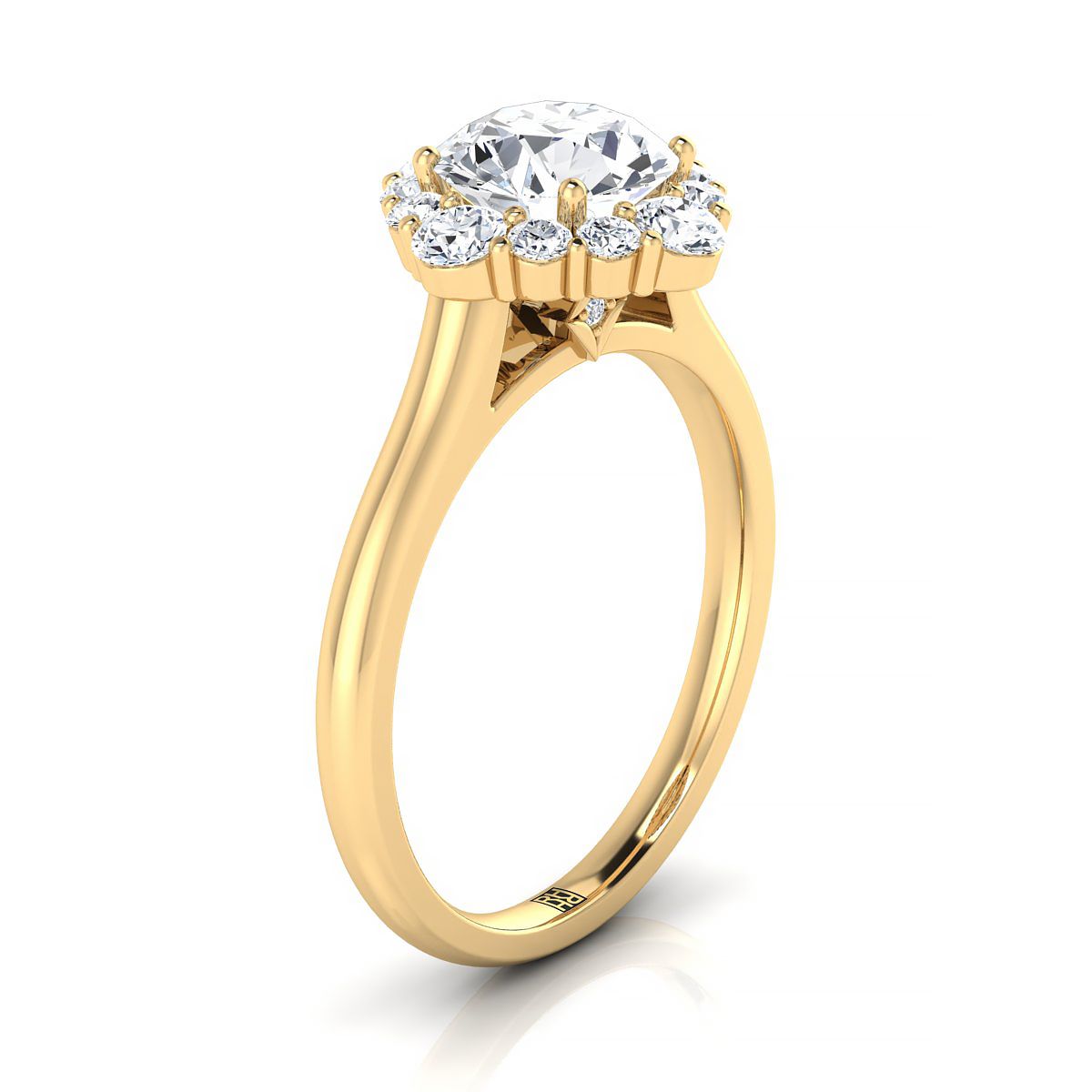 14K Yellow Gold Round Brilliant Square Diamond Halo with Secret Stone Engagement Ring -1/2ctw