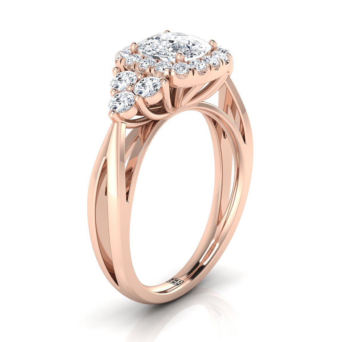 แหวนหมั้นเพชร 14K Rose Gold Cushion Open Twisted Triple -5/8ctw