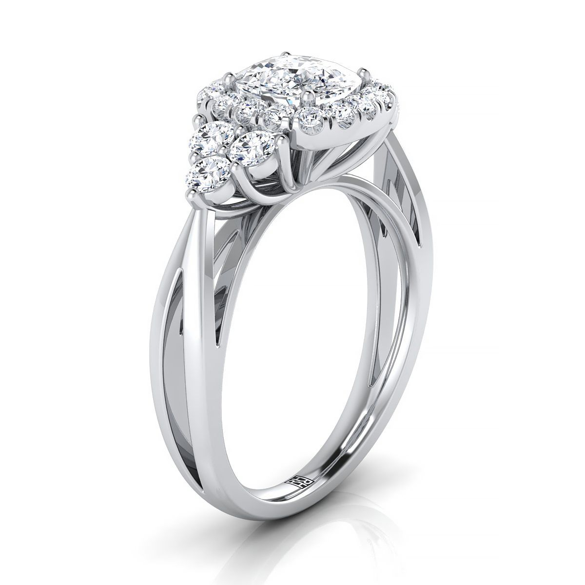 แหวนหมั้นเพชร 14K White Gold Cushion Open Twisted Triple Diamond -5/8ctw