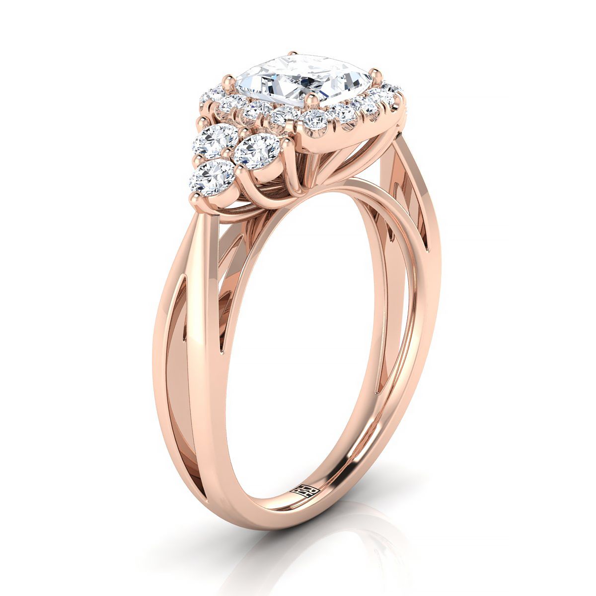 แหวนหมั้นเพชร 14K Rose Gold Princess Cut Open Twisted Triple -5/8ctw