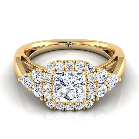 แหวนหมั้นเพชร Princess Cut Open Twisted Triple Diamond 14K Yellow Gold -5/8ctw