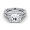 Platinum Princess Cut Split Shank และแหวนหมั้นเพชร Pave Halo -1/2ctw