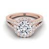 14K Rose Gold Round Brilliant Split Shank และแหวนหมั้นเพชร Pave Halo -1/2ctw