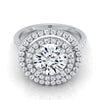 18K White Gold Round Brilliant Double Halo Diamond Split Shank Pave Engagement Ring -1/2ctw