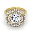 18K Yellow Gold Round Brilliant Double Halo Diamond Split Shank Pave Engagement Ring -1/2ctw