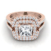 14K Rose Gold Princess Cut Open Double Diamond Row Split Shank and Halo Engagement Ring -5/8ctw