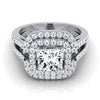 14K White Gold Princess Cut Open Double Diamond Row Split Shank and Halo Engagement Ring -5/8ctw