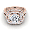 14K Rose Gold Round Brilliant Open Double Diamond Row แยกก้านและแหวนหมั้น Halo -5/8ctw