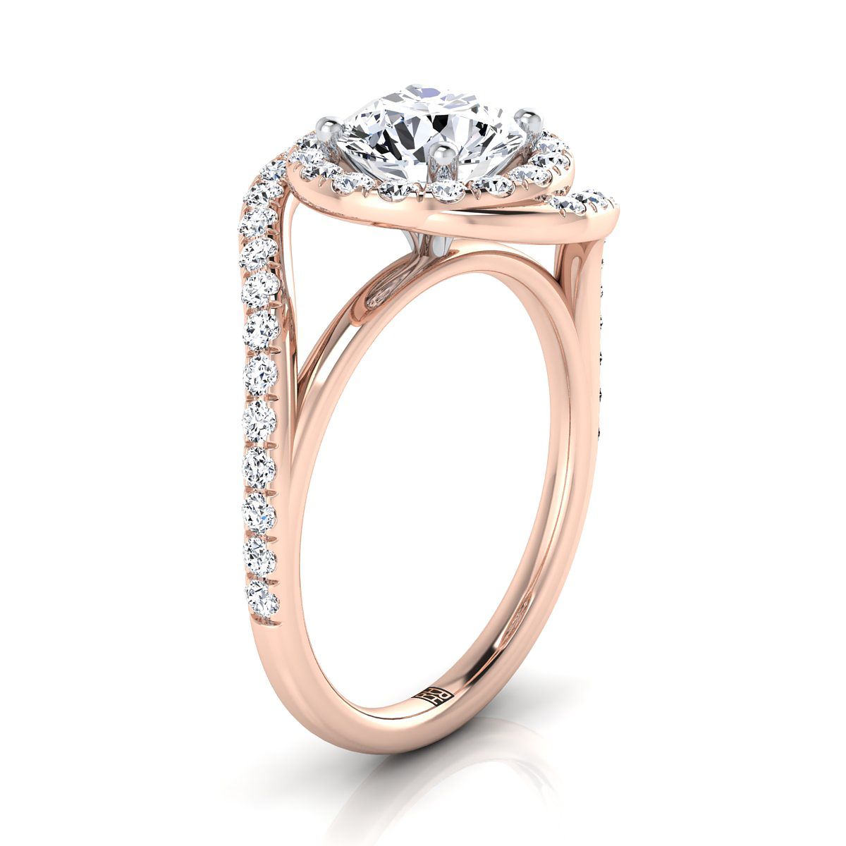 14K Rose Gold Round Brilliant Diamond French Pave Swirl Twist Halo Engagement Ring -1/2ctw