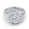 14K White Gold Round Brilliant Diamond French Pave Swirl Twist Halo Engagement Ring -1/2ctw