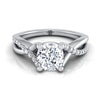 18K White Gold Cushion Bypass Pave Diamond Twist Engagement Ring -1/6ctw