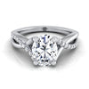 Platinum Oval Bypass Pave Diamond Twist Engagement Ring -1/6ctw