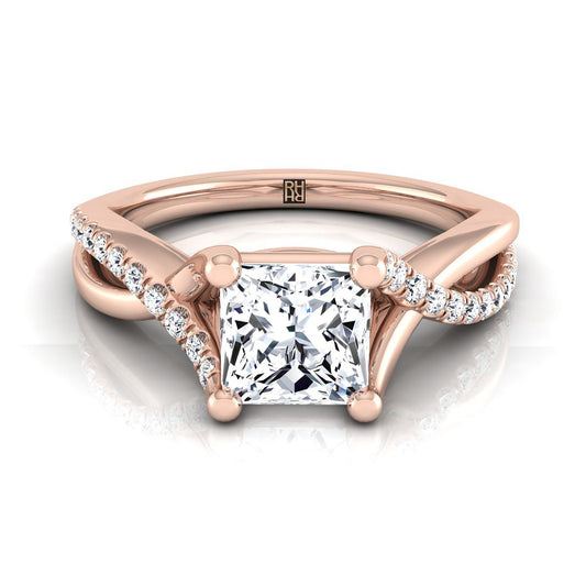 แหวนหมั้นเพชรทรง Princess Cut Bypass Pave 14K Rose Gold -1/6ctw