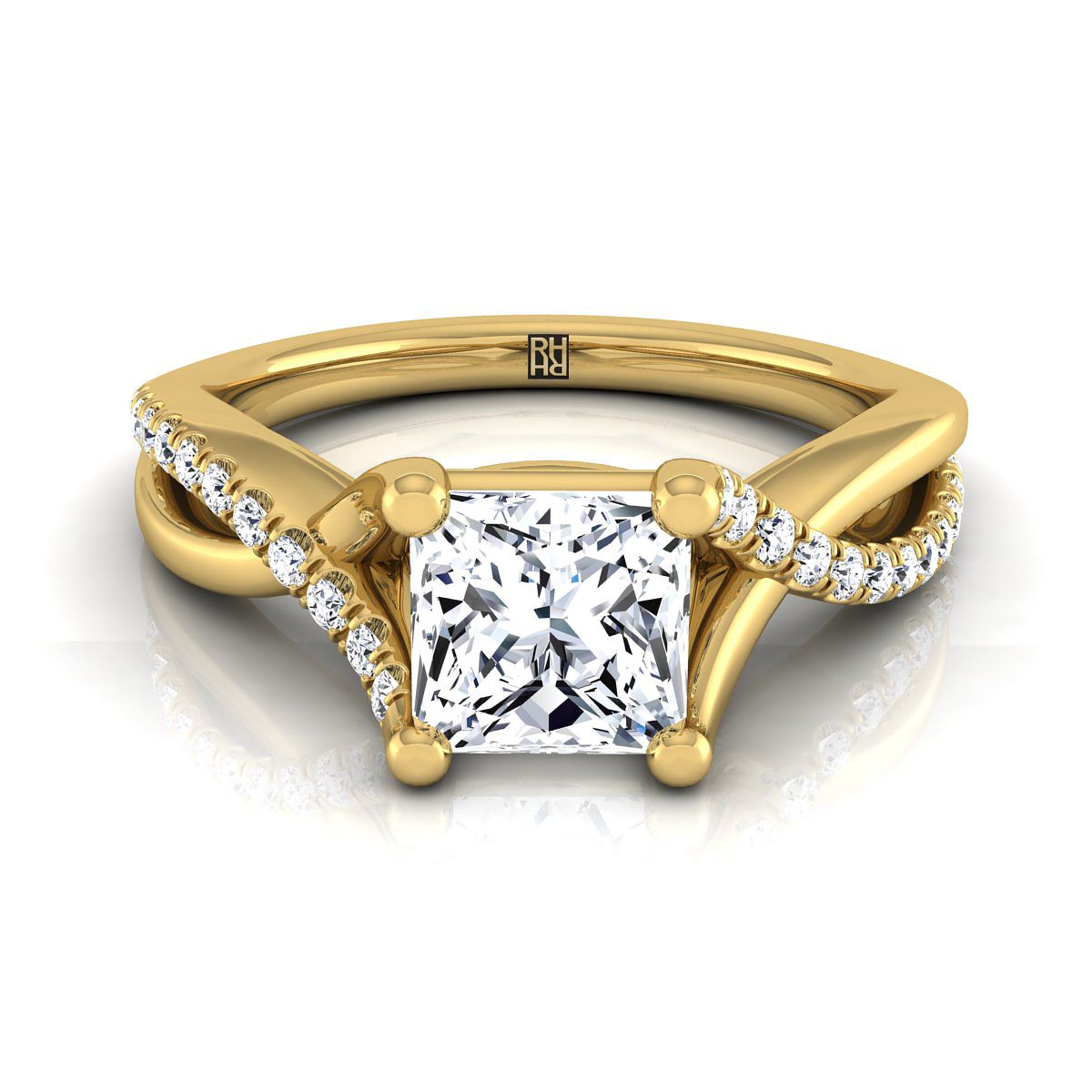 แหวนหมั้นเพชร Princess Cut Bypass Pave 18K Yellow Gold -1/6ctw