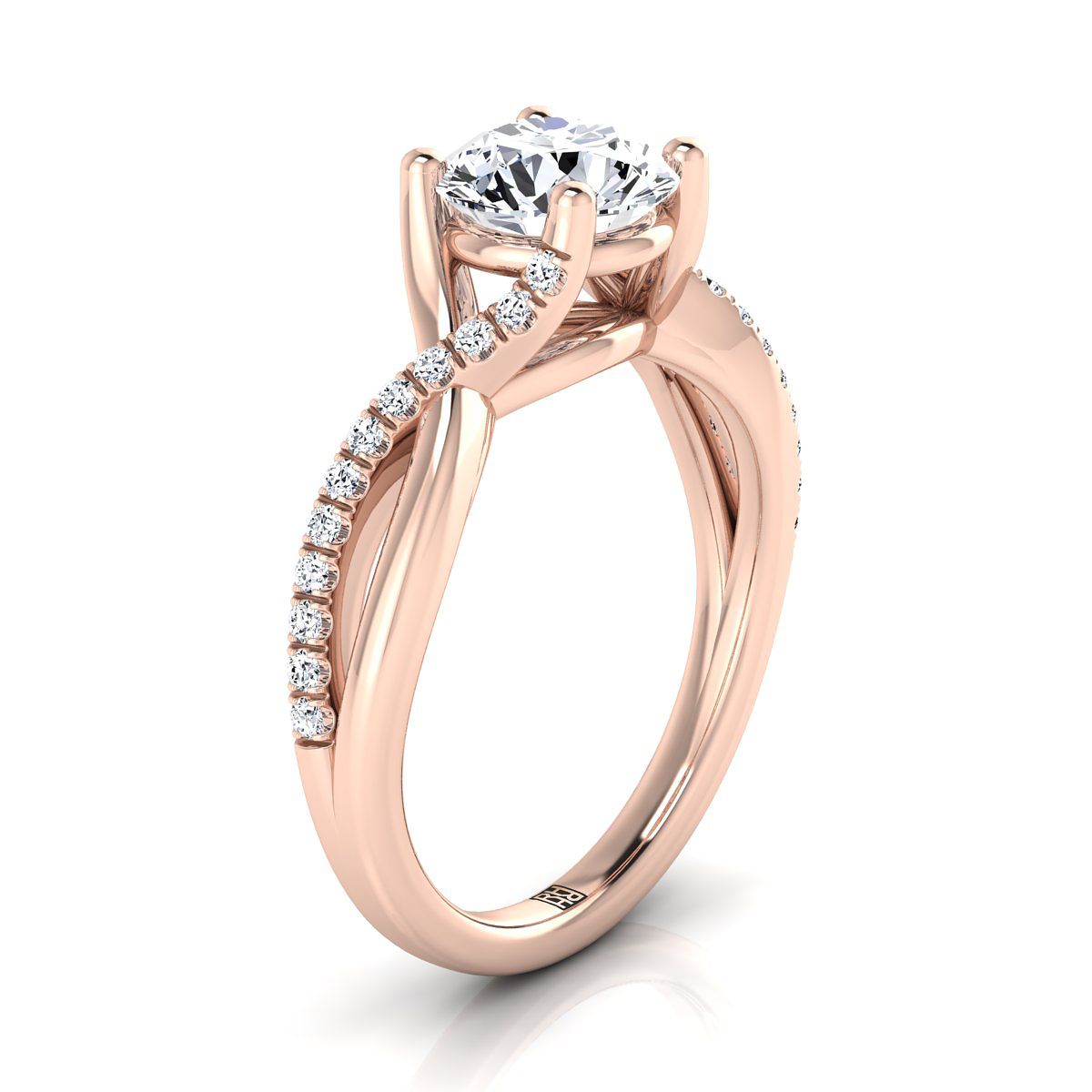 14K Rose Gold Round Brilliant Bypass Pave Diamond Twist Engagement Ring -1/6ctw