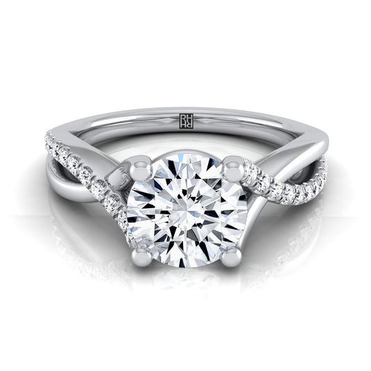 Platinum Round Brilliant Bypass Pave Diamond Twist Engagement Ring -1/6ctw