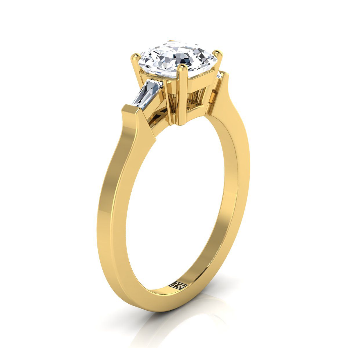 14K Yellow Gold Asscher Cut Diamond Tapered Baguette Accent Engagement Ring -1/4ctw