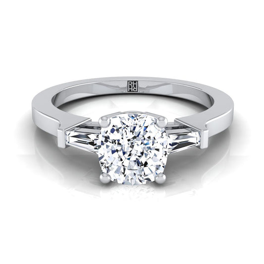 Platinum Cushion Diamond Tapered Baguette Accent Engagement Ring -1/4ctw