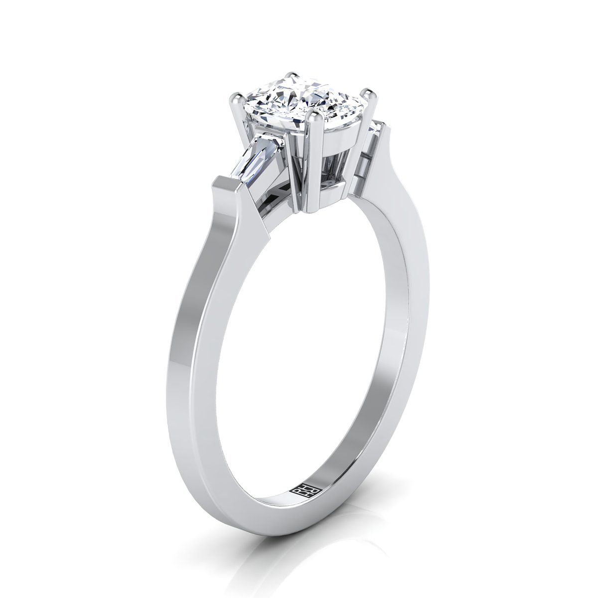 แหวนหมั้นเพชร 14K White Gold Cushion Diamond Tapered Baguette Accent -1/4ctw