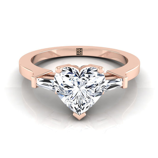 แหวนหมั้นเพชรทรงหัวใจ 14K Rose Gold Diamond Tapered Baguette Accent -1/4ctw