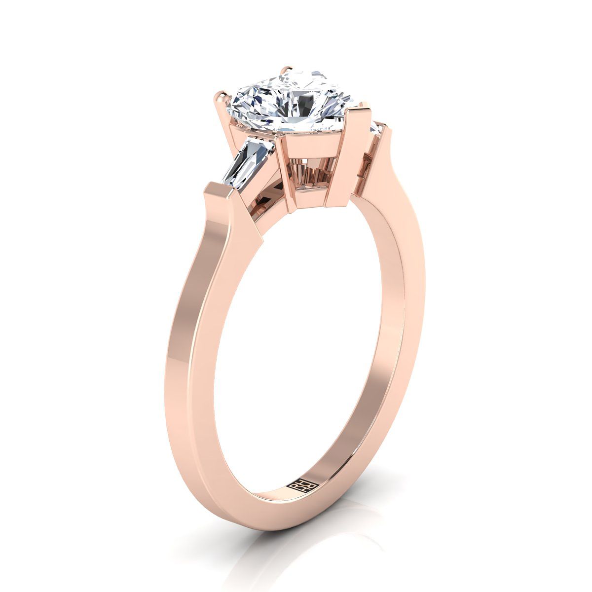 แหวนหมั้นเพชรทรงหัวใจ 14K Rose Gold Diamond Tapered Baguette Accent -1/4ctw