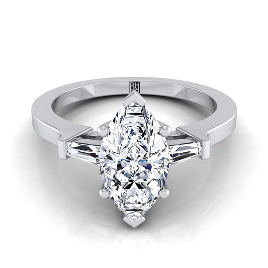 แหวนหมั้นทองคำขาว 14K Marquise Diamond Tapered Baguette Accent -1/4ctw