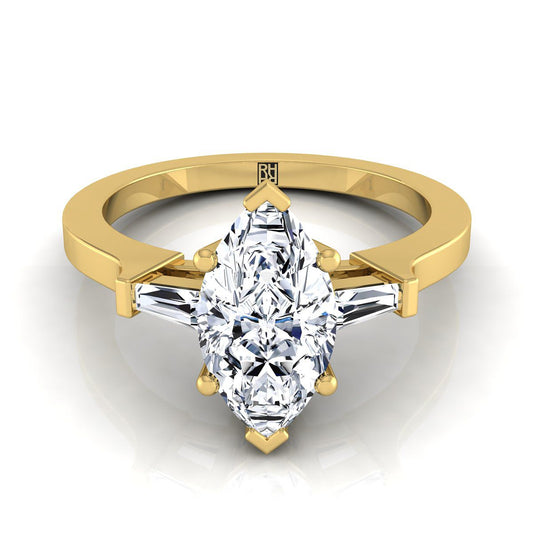แหวนหมั้นเพชรสีเหลืองทอง 18K Marquise Diamond Tapered Baguette Accent -1/4ctw