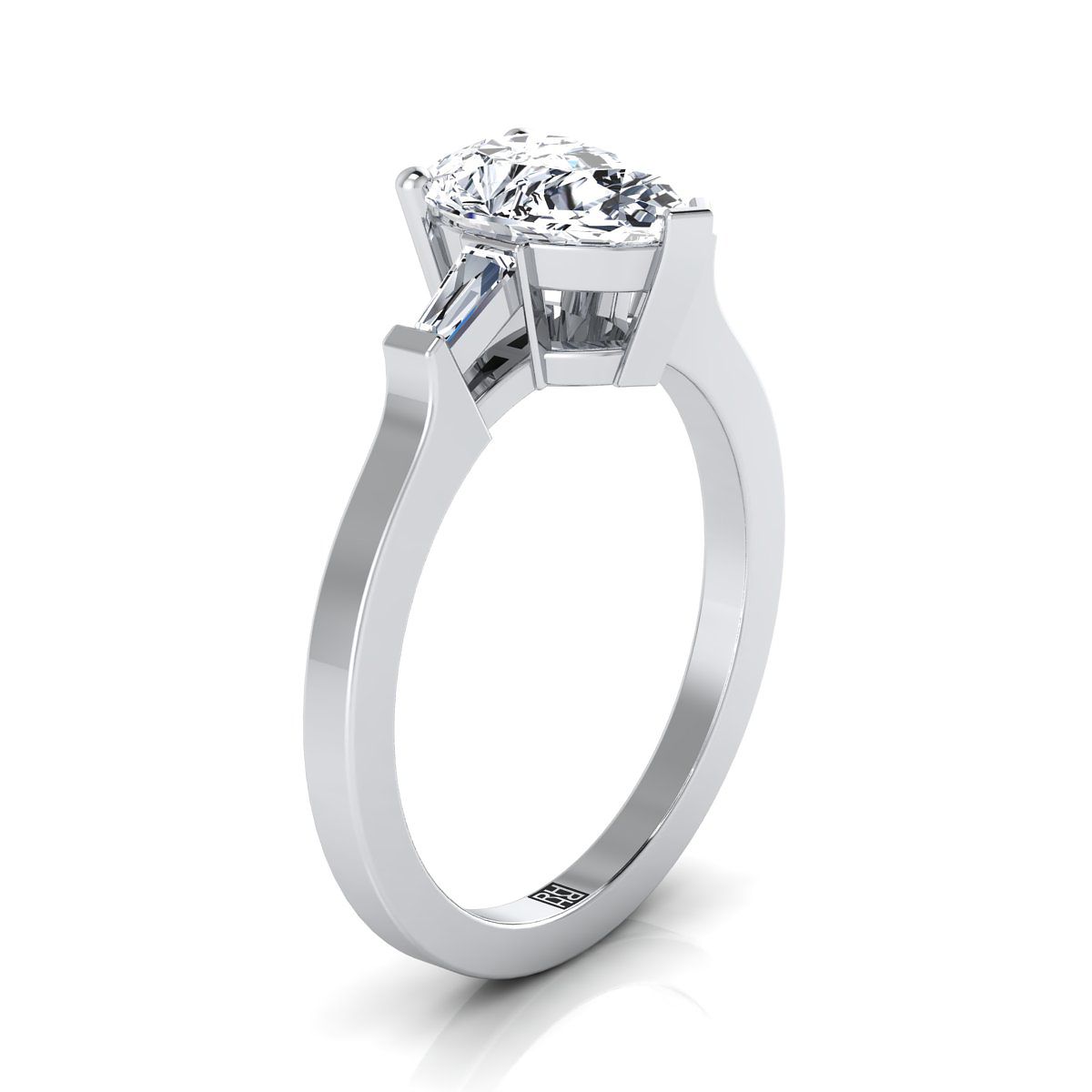 แหวนหมั้นเพชร 14K White Gold Pear Shape Center Diamond Tapered Baguette Accent -1/4ctw