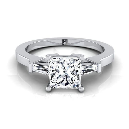 แหวนหมั้นเพชร 14K White Gold Princess Cut Diamond Tapered Baguette Accent -1/4ctw