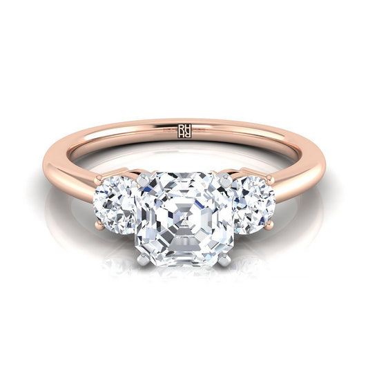 แหวนหมั้นเพชร 14K Rose Gold Asscher Cut เข้ากันได้อย่างลงตัว -1/4ctw