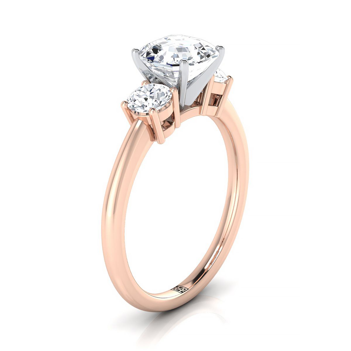 แหวนหมั้นเพชร 14K Rose Gold Asscher Cut เข้ากันได้อย่างลงตัว -1/4ctw